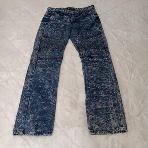 Blue Acid Wash Zipper Accent Straight Leg Jeans Size 34